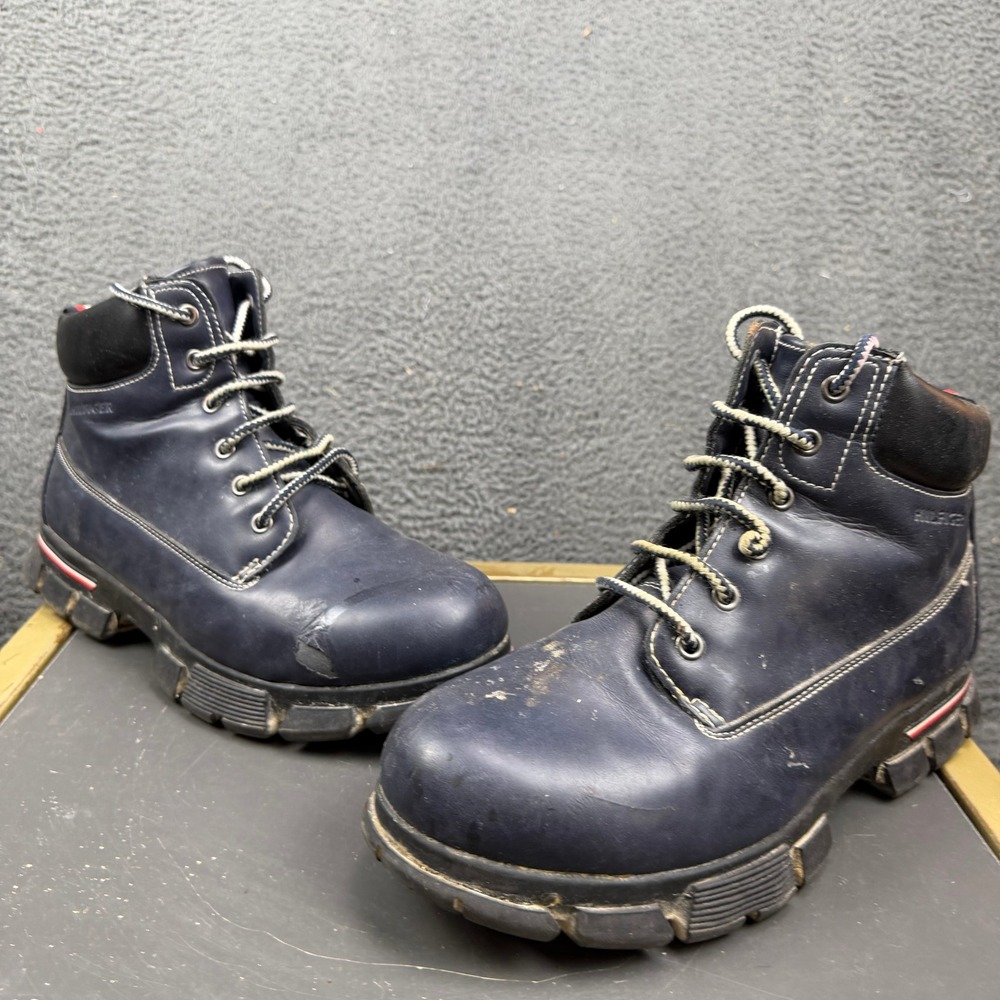 Tommy Hilfiger Mens TMIVAN-C Navy Blue Faux Leather Lace Up Work Boots Size 9.5